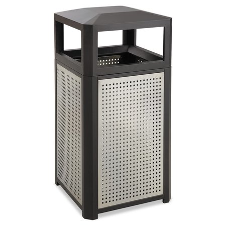 SAFCO 15 gal Square Trash Can, Black, Open Side, Galvanized steel 9932BL